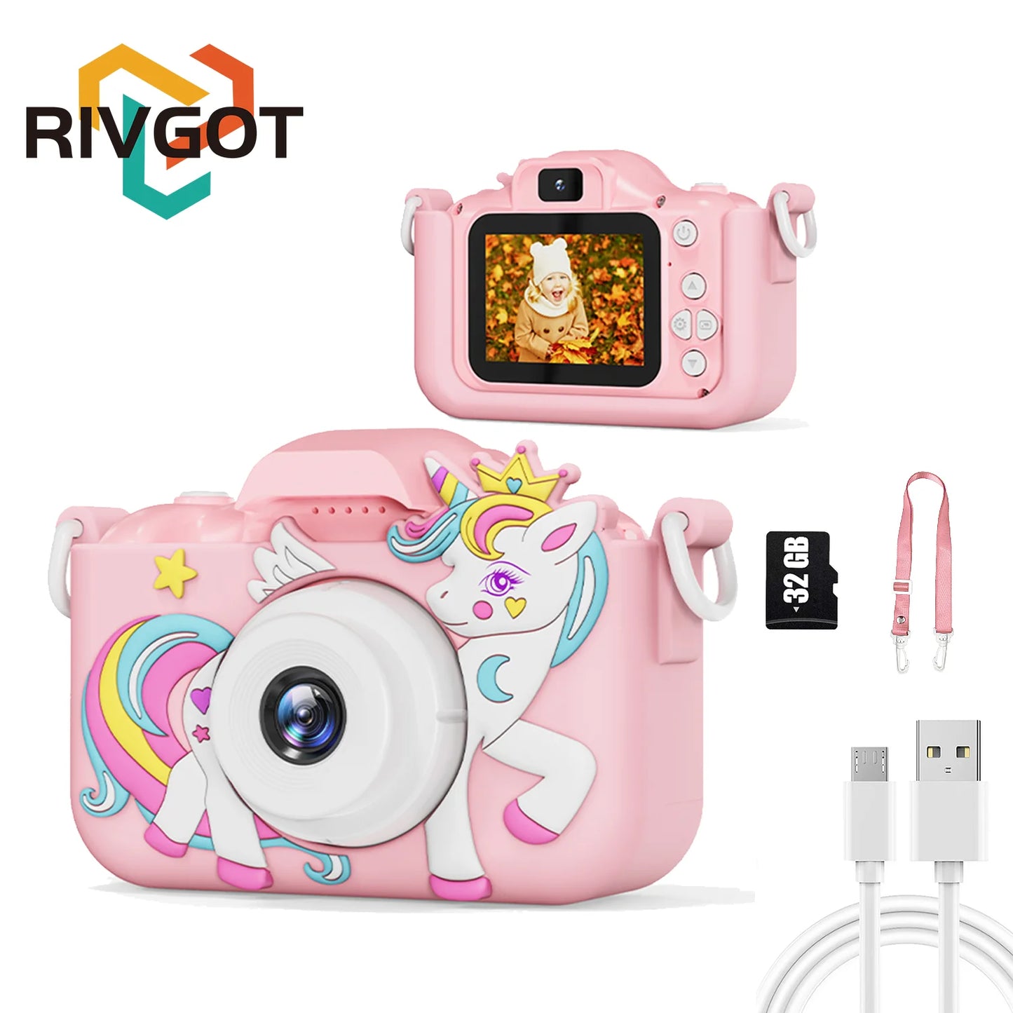 Kids Camera Toys for Boys Girls Selfie HD Digital Video Shockproof Camcorder Christmas Birthday Girls 32GB Card Included