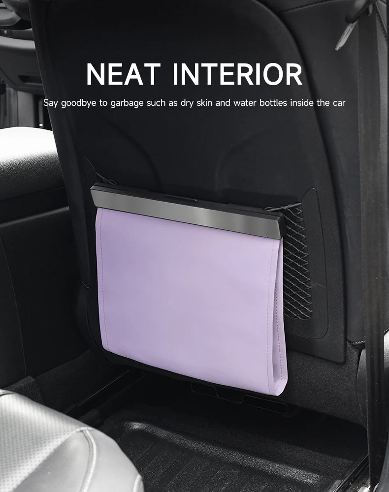 LED Car Garbage Bag Waterproof Magnetic Adsorption Trash Can Back Seat Hanging PU Leather Storage Box Pocket Leak-proof