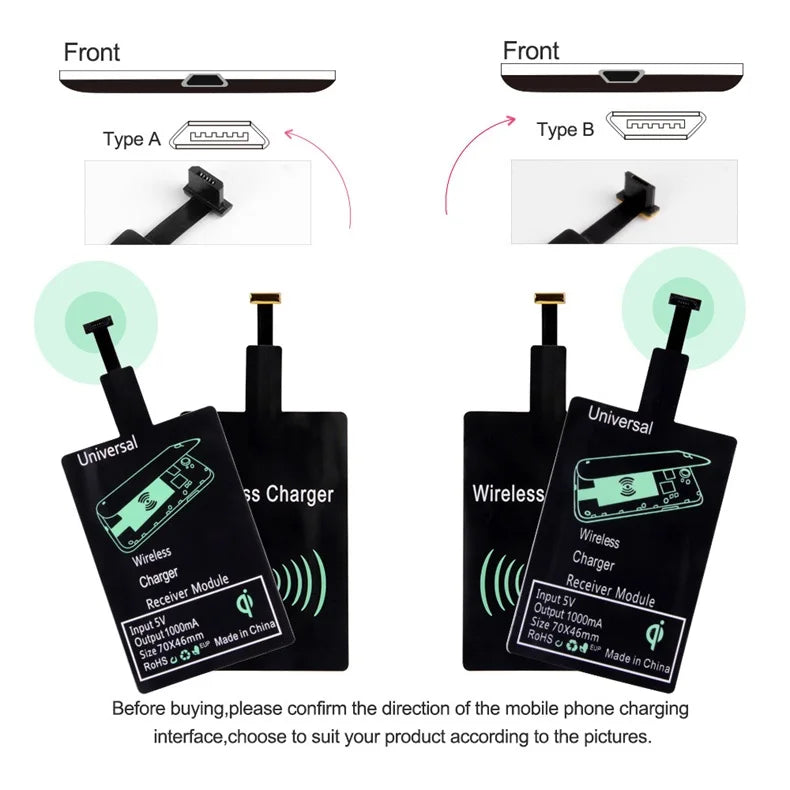 Wireless Charger Receiver Support Type C Micro USB Fast Wireless Charging Adapter For iPhone Ios Android phone Wireless Charge