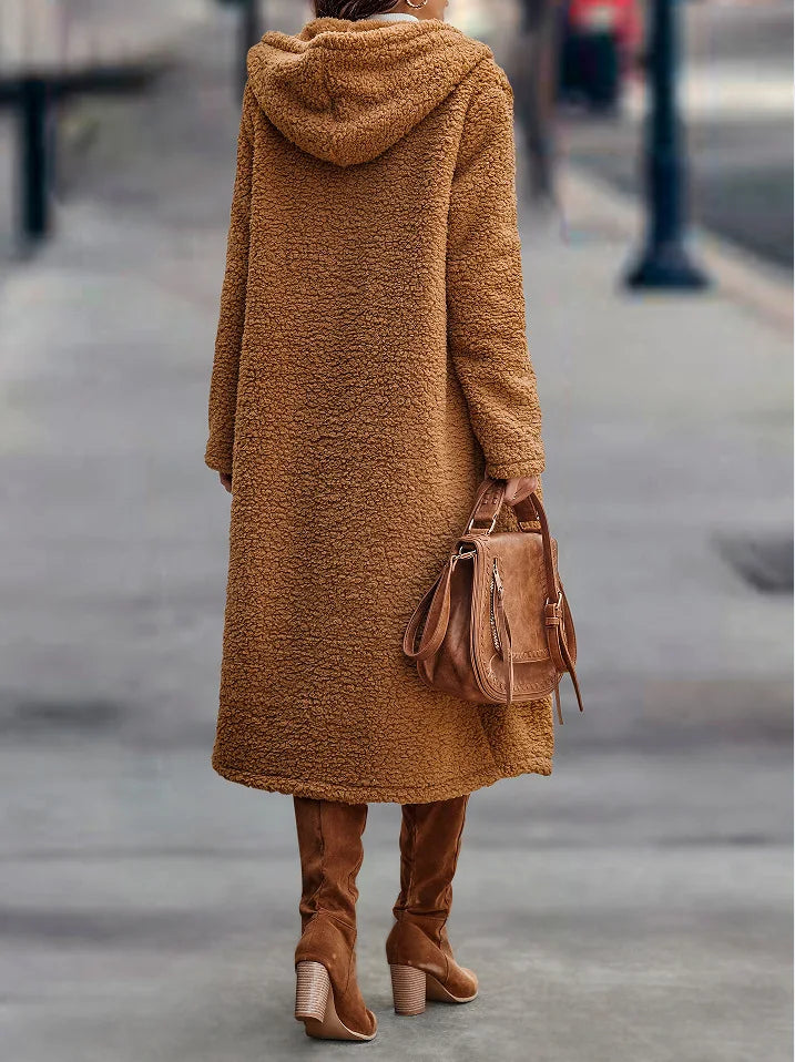 Hooded Coats Long Coat Women Work Turn Down Collar Warm Thick Work Trench Streetwear Elegant Jackets Open Stith Autumn Winter