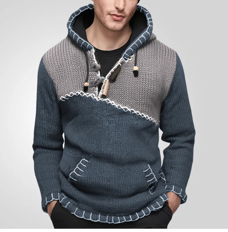 Pullovers Men Sweatshirts Sweaters Pockets Casual Loose Splice Hooded Knitted Drawstring Regular Thick Tops Autumn Winter