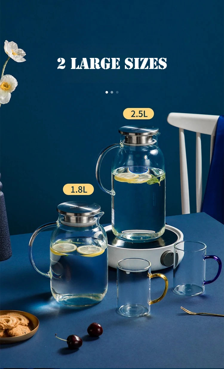 COOKER KING 1.8/2.5L Glass Water Kettle High Borosilicate Glass Large Capacity Teapot High Temperature Resistance Office Use