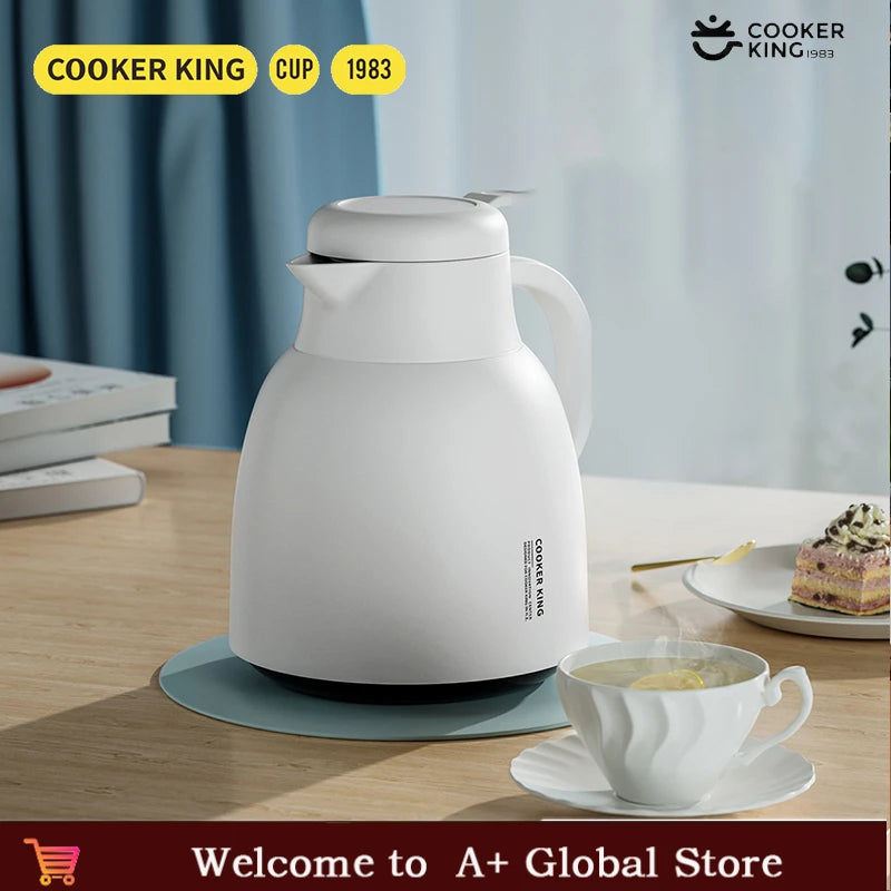 COOKER KinG 1500ML Thermal Insulation Kettle Glass Inner Pot Leak-Proof Water Kettle Portable Student Dormitory Thermal Flask