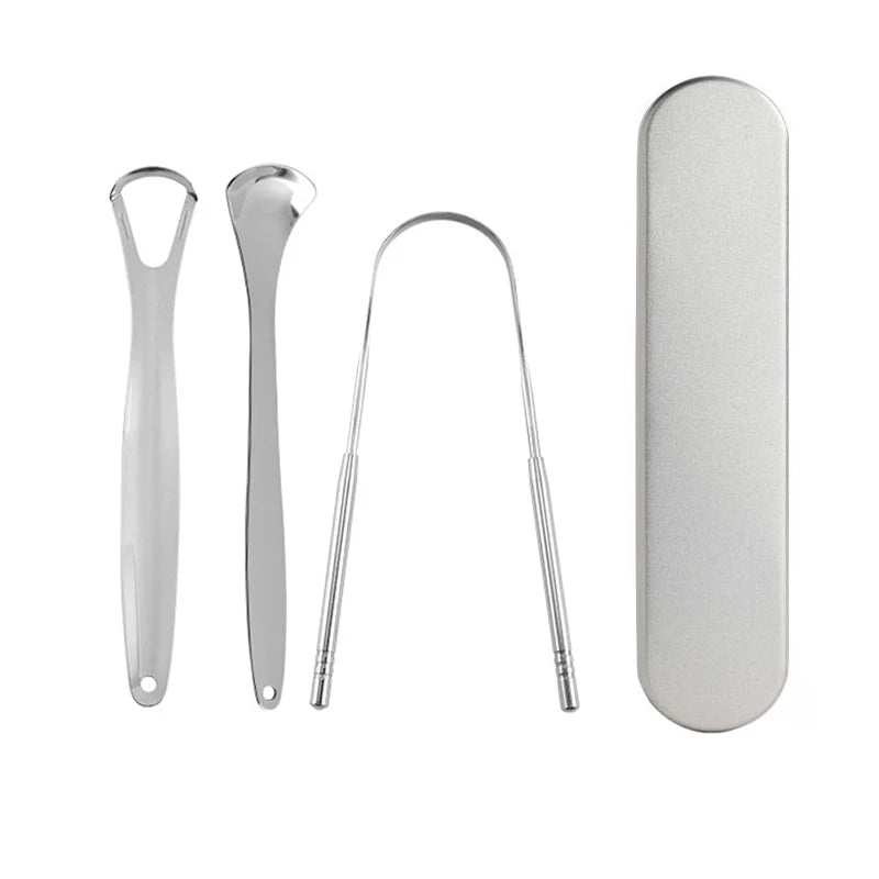 Stainless Steel Tongue Scraper Cleaner Travel Handy Case Fresh Breath Cleaning Coated Oral Hygiene Scrapper Cleaning Tools