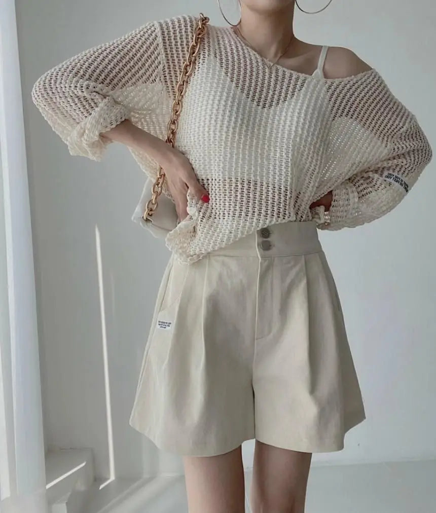 Hollow Out Pullovers Women Baggy O-neck Clothing Spring Casual Simple Elegant Vintage See-through Streetwear Lady Ulzzang Tender