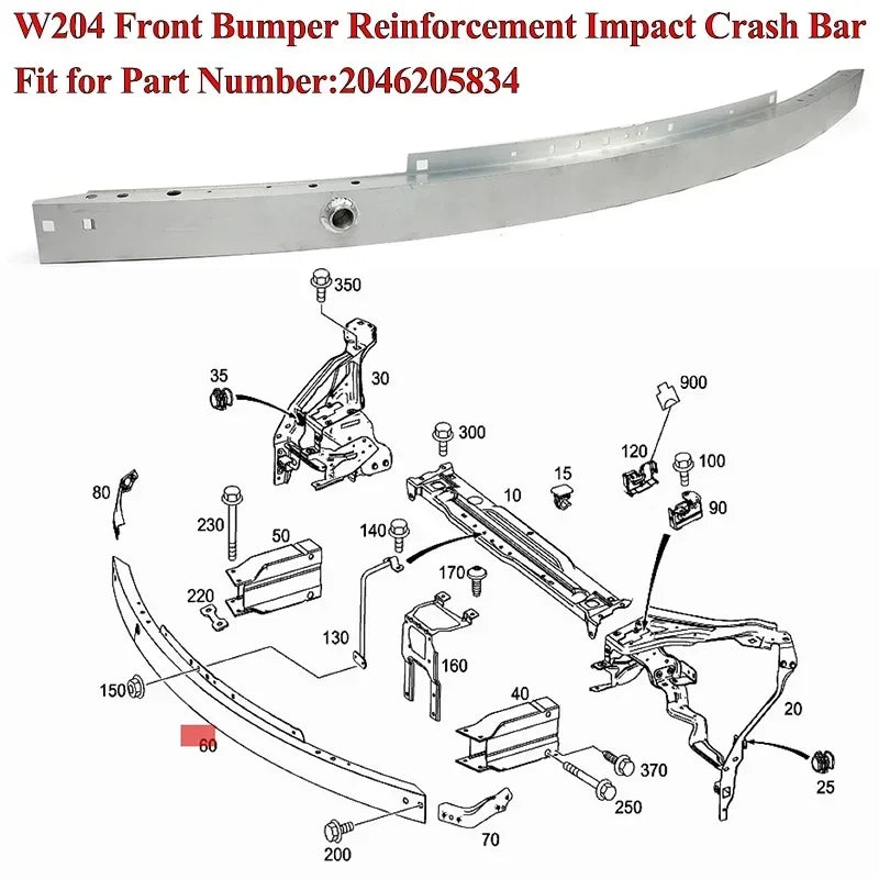 For 2008-2014 Mercedes-Benz C Class W204 Front Bumper Impact Bar Face 2046205834