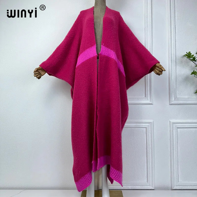 WINYI winter outfits for women Luxury Fur Neutral coat Thick comfortable Warm Solid color fashion coat poncho long down dress