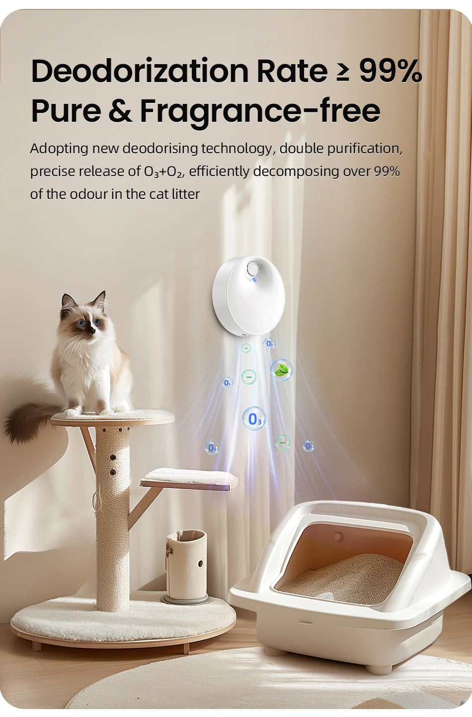 ROJECO 4000mAh Smart Cat Litter Deodoriser Automatic Cat Litter Box Odor Purifier For Pet Toilet Deodorant Purifier Accessories
