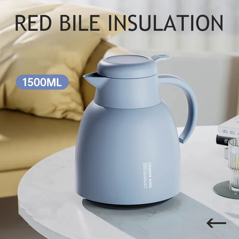 COOKER KinG 1500ML Thermal Insulation Kettle Glass Inner Pot Leak-Proof Water Kettle Portable Student Dormitory Thermal Flask