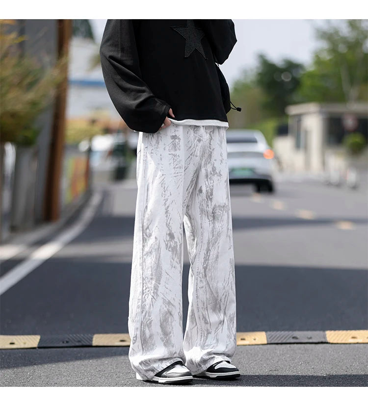 Jeans Mens Classic Straight Leg Jeans White Tie Dye Denim Pants Unisex Fashion Casual Trousers Streetwear Hip Hop Style Washed