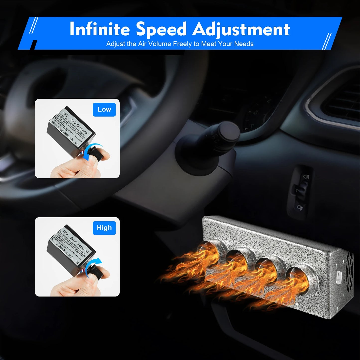 12V Universal Car Heater, Portable 8A Auto Heater with 4 Hoses, Fast Heating On-board Heater, Car Accessories
