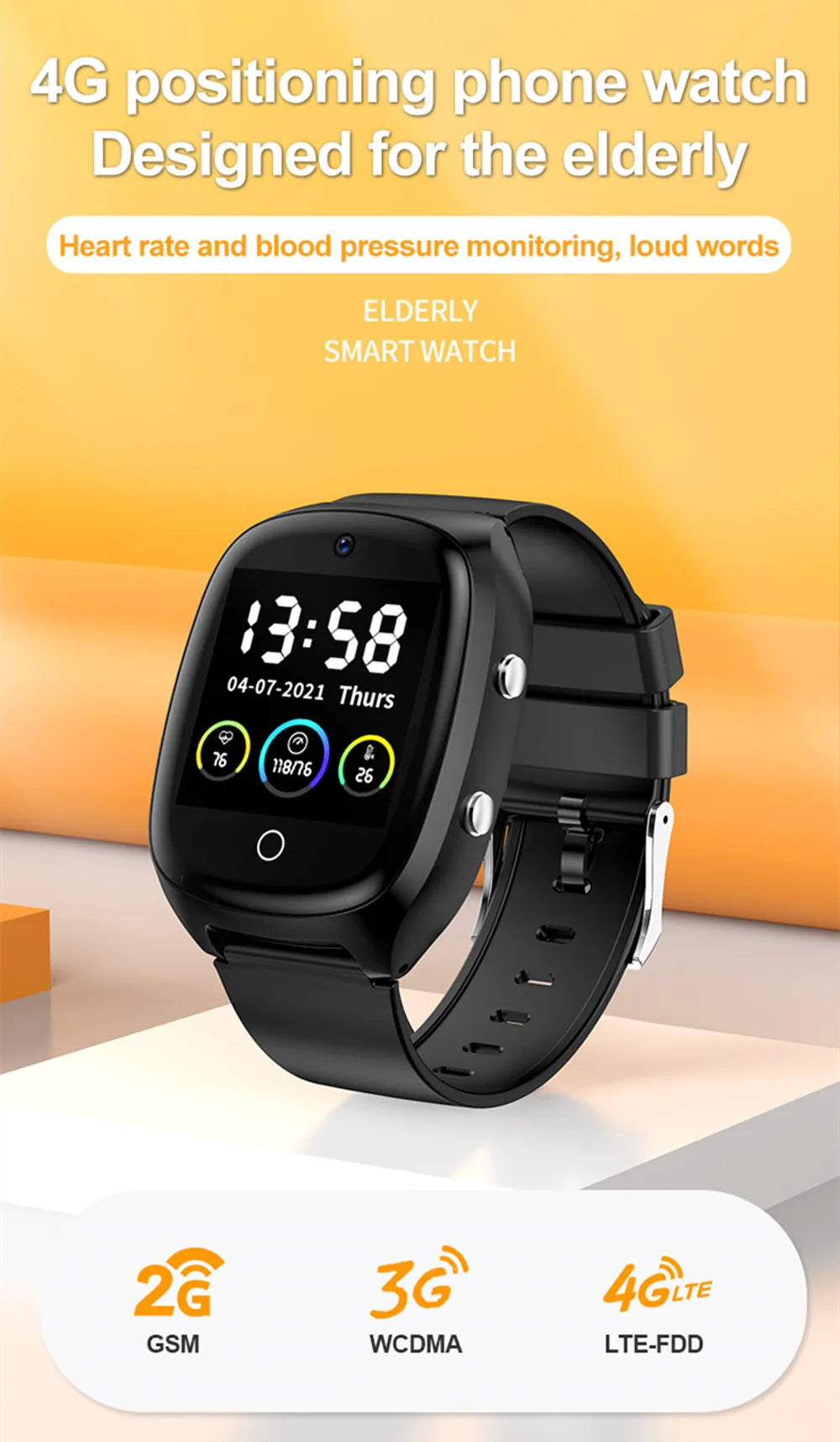 Smart Watch For Old People Elderly Smart Watch For Seniors Health Fall Detection Watch 4G Sim Card SOS Emergency Calls GPS GK8