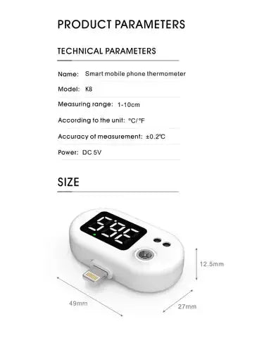 Newest iPhone plug Gadget Digital Thermometer Outdoor Mini Cell Phone Thermometer Infrared Non-contact Portable Temperature