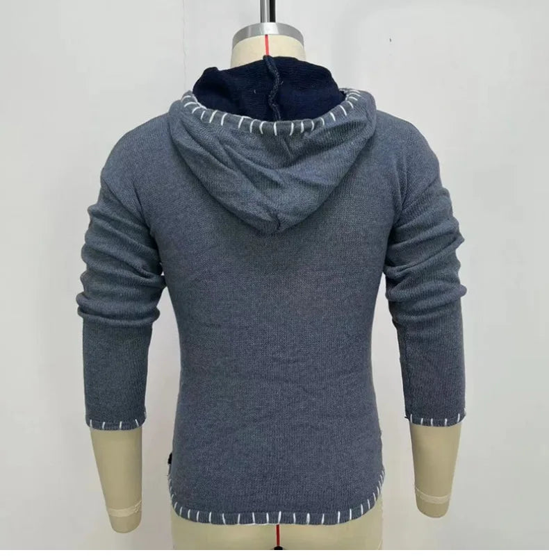 Pullovers Men Sweatshirts Sweaters Pockets Casual Loose Splice Hooded Knitted Drawstring Regular Thick Tops Autumn Winter