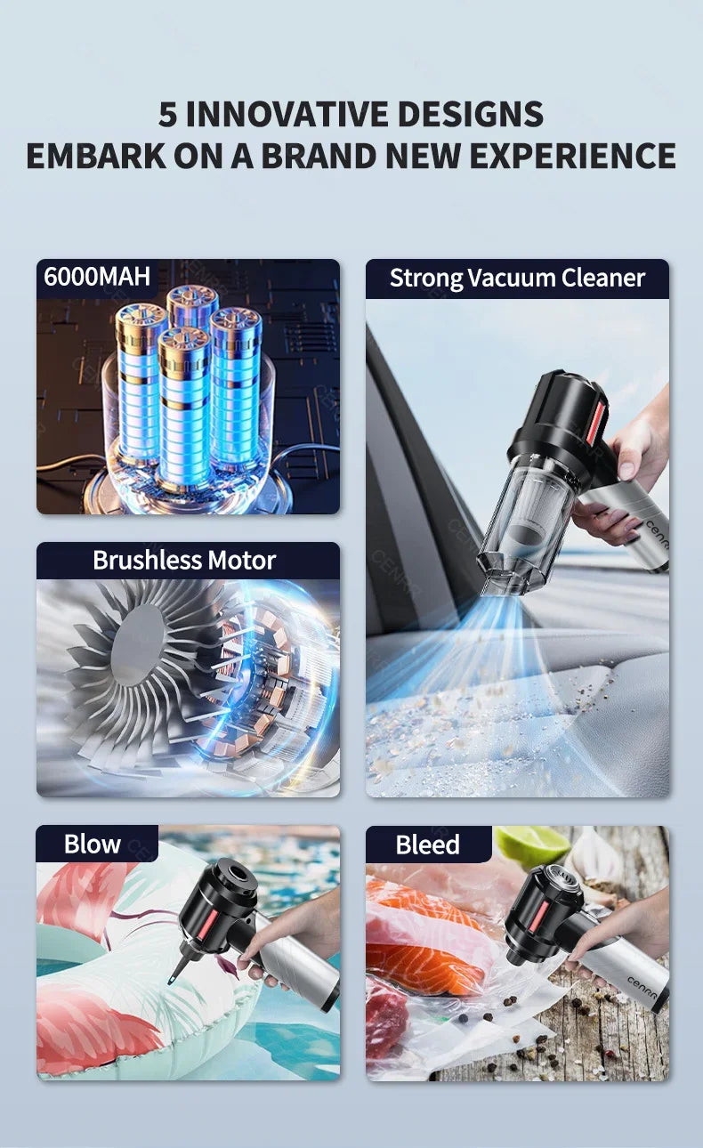 CENRR 998000PA Car Vacuum Cleaner Strong Suction Powerful Handheld Wireless Vacuum Cleaner Mini Blower for Home Appliance