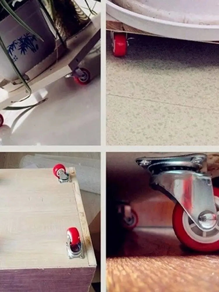 2 ⁄ 4 quiet small casters, universal wheels, 1.97 "rotating casters, red fixed wheels, for wheelbarrows, furniture project carts
