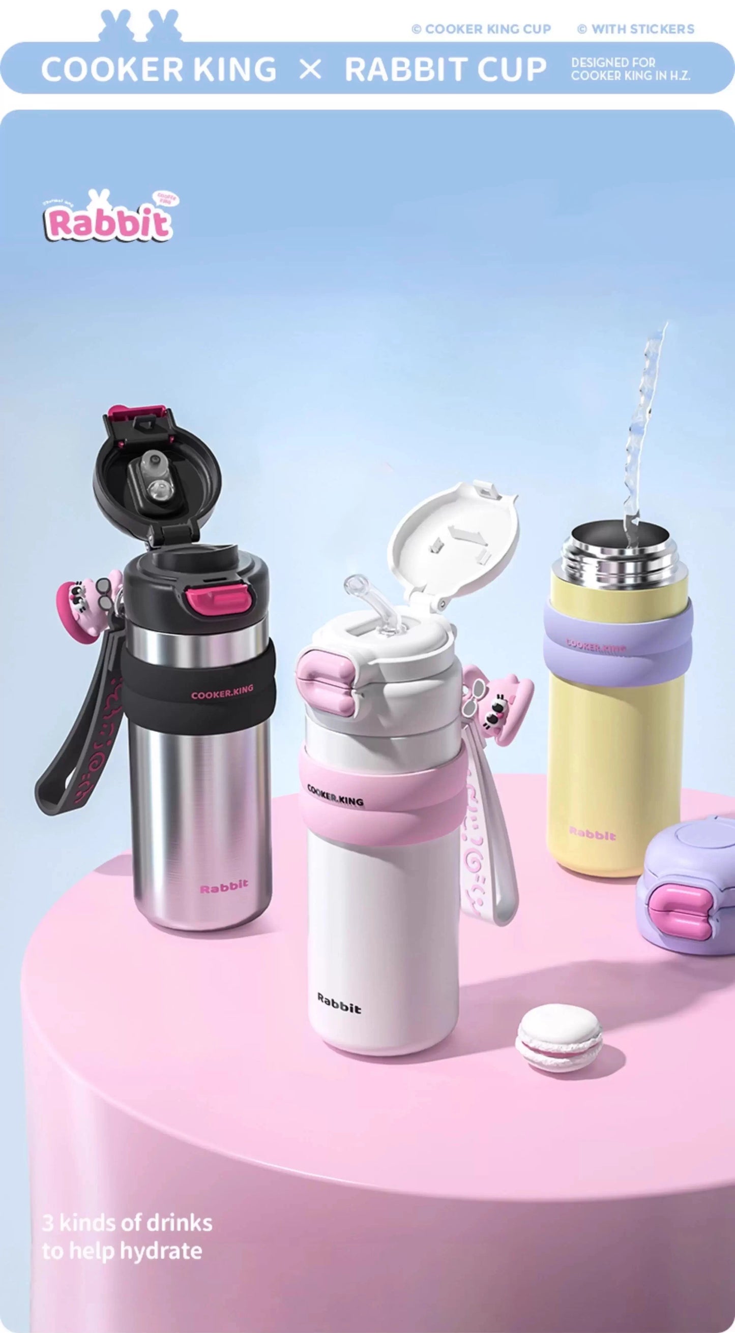 COOKER KinG in Stock 500ML Insulated Cup Stainless Steel Straw Cup for Children Leak-Proof Thermal Flask Portable Travel Tumbler