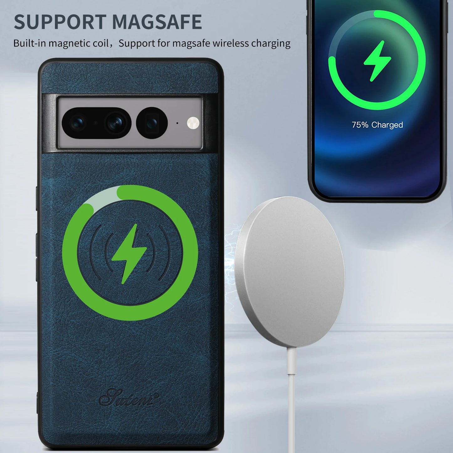 SUTENI Luxury PU Leather Phone Case Magnet Wireless Charging Frosted Feel For Google Pixel 9XL 8Pro 7A 7P 7 6A 6P 6