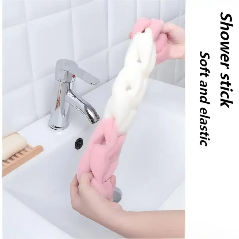 Exfoliating Bath Towel - Long Handle Back Scrubber for Deep Cleansing, Color Block Design Mesh Body Scrub