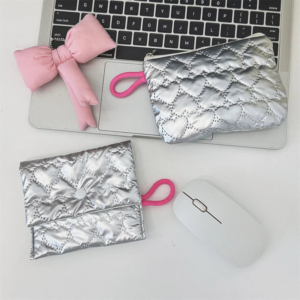 Silver Lingge Bow Pattern  Coin Purses Small Canvas Coin Wallet Lady Girls Earphone Coin Key Money Storage Bag Zipper Pouch