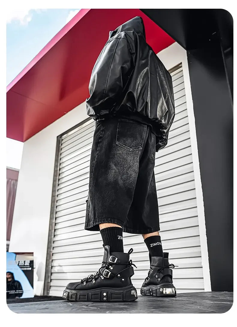 Boots For Man Fashion Rivet Leather Design Luxury Shoes Gothic Black Street Hip Hop punk Rock ankle boots Men Motorcycle shoes