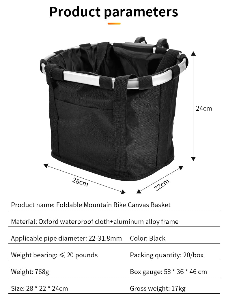 Bicycle Front Basket Bike Small Pet Dog Carry Pouch 2in1 Detachable MTB Cycling Handlebar Tube Hanging Fold Baggage Bag 5KG Load