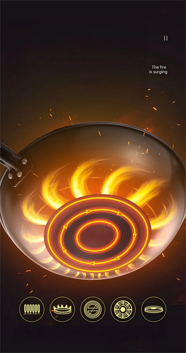 Cooker King Traditional Coating-Free Carbon Steel Wok, 30/32/34 cm Stir-Fry Pan for Gas & Induction Cooktops