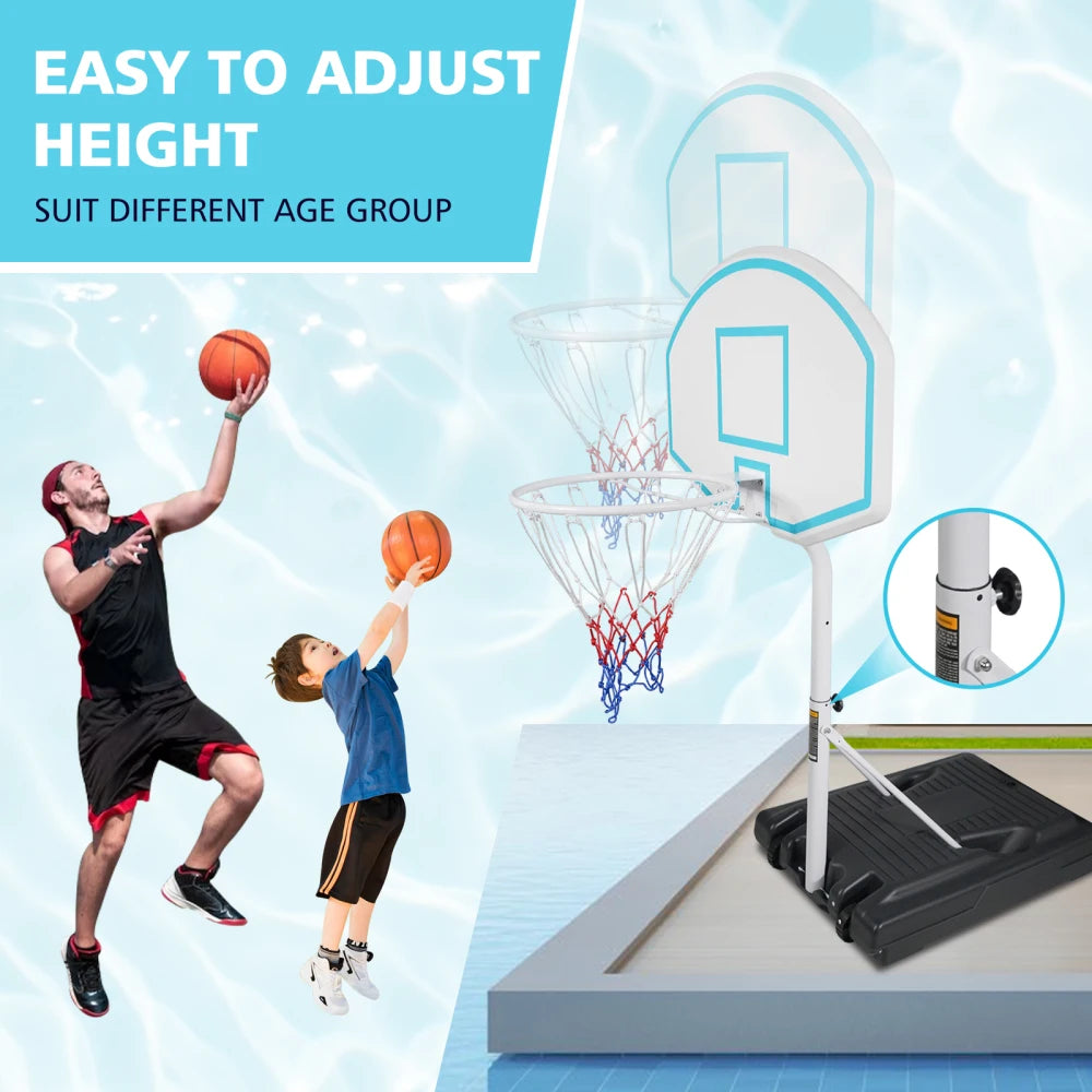 Poolside Basketball Hoop Portable Swimming Pool Basketball System Height Adjustable 3.1ft-4.7ft 36" Backboard Indoor Outdoor Use