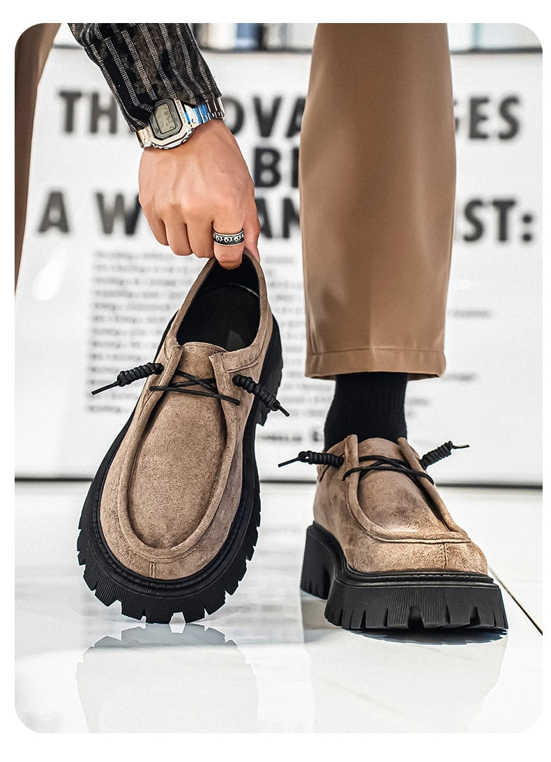 Men's Shoes 2025 Autumn New Style High-heel Thick-soled Loafers, Durable and Retro Casual Shoes, Everyday Street Trend Sneakers