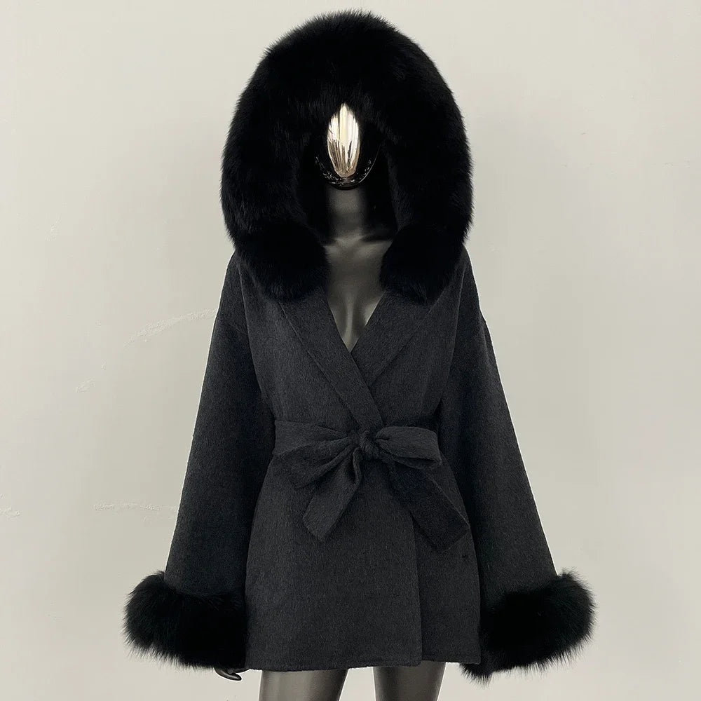 Real Fur Wool Coat Women Clothing Hooded Autumn Winter Commute Fur Coat 2025 Fashion Clothes Lady Raccoon Fur Woolen Jacket