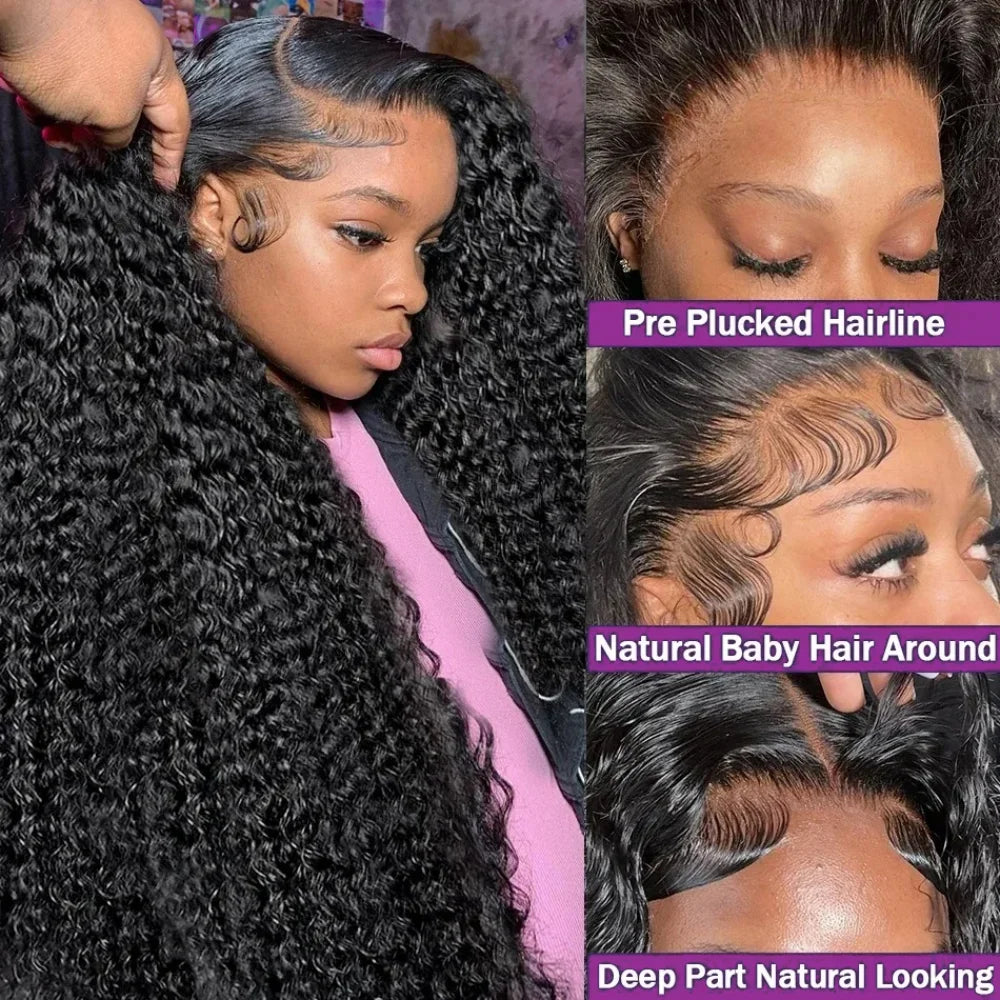 46 Long Inch Deep Wave Wig 13x4 13x6 HD Lace Frontal Pre Plucked Brazilian Natural Black Curly Wave Human Hair Wigs For Women