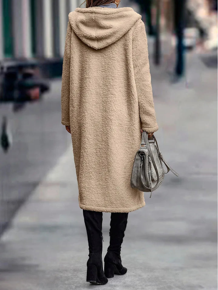 Hooded Coats Long Coat Women Work Turn Down Collar Warm Thick Work Trench Streetwear Elegant Jackets Open Stith Autumn Winter