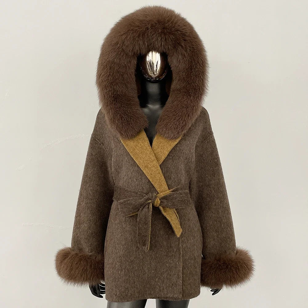 Real Fur Wool Coat Women Clothing Hooded Autumn Winter Commute Fur Coat 2025 Fashion Clothes Lady Raccoon Fur Woolen Jacket