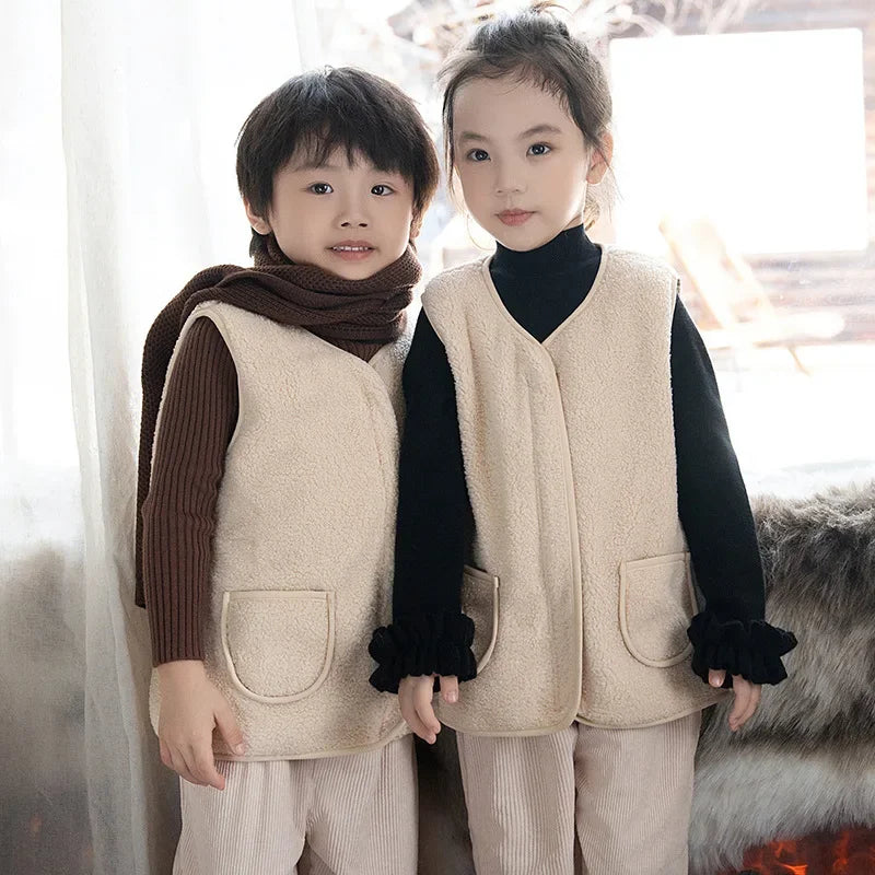 Winter Children's Outfits Kids Warm Thick Vest Coat and Knit Long Sleeve Sweater and Pants Clothes Sets Baby Girls Boys Clothing