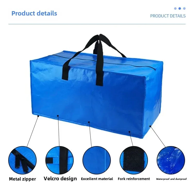 4/2/1pcs Large Capacity Foldable Storage Moving Bag Bluezip-up Hand Woven Packaging Bag Customizable Oval Shape Home Goods