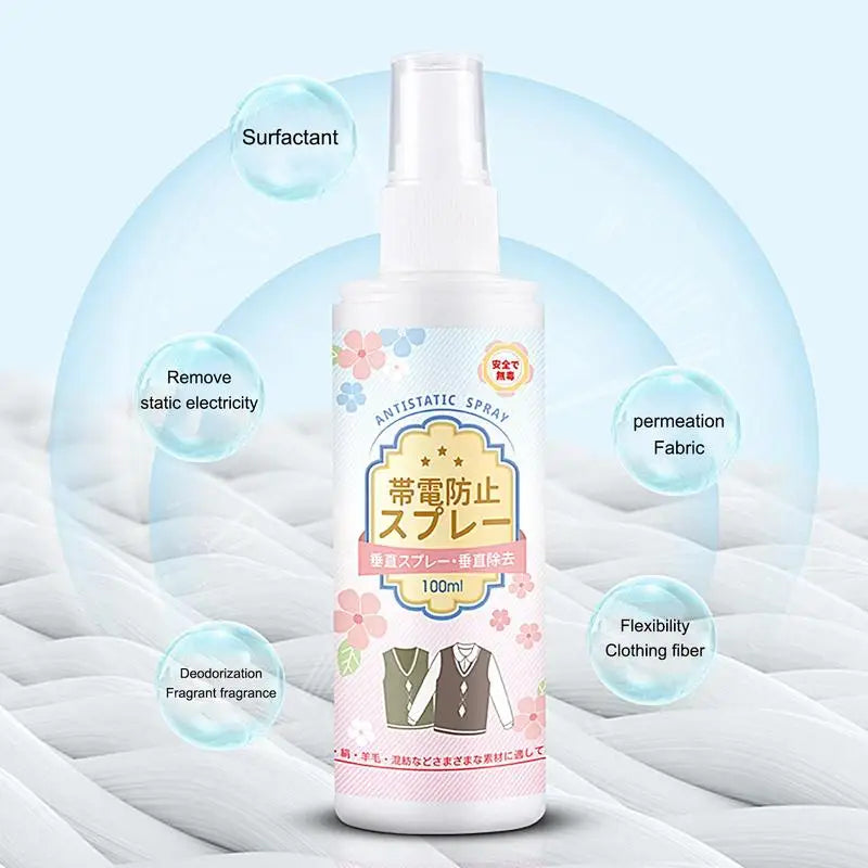 Anti Static Spray 100ml Anti Static & Instant Wrinkles Release Spray Travel Size Odorless Fabric Anti Static Spray Reduce Static