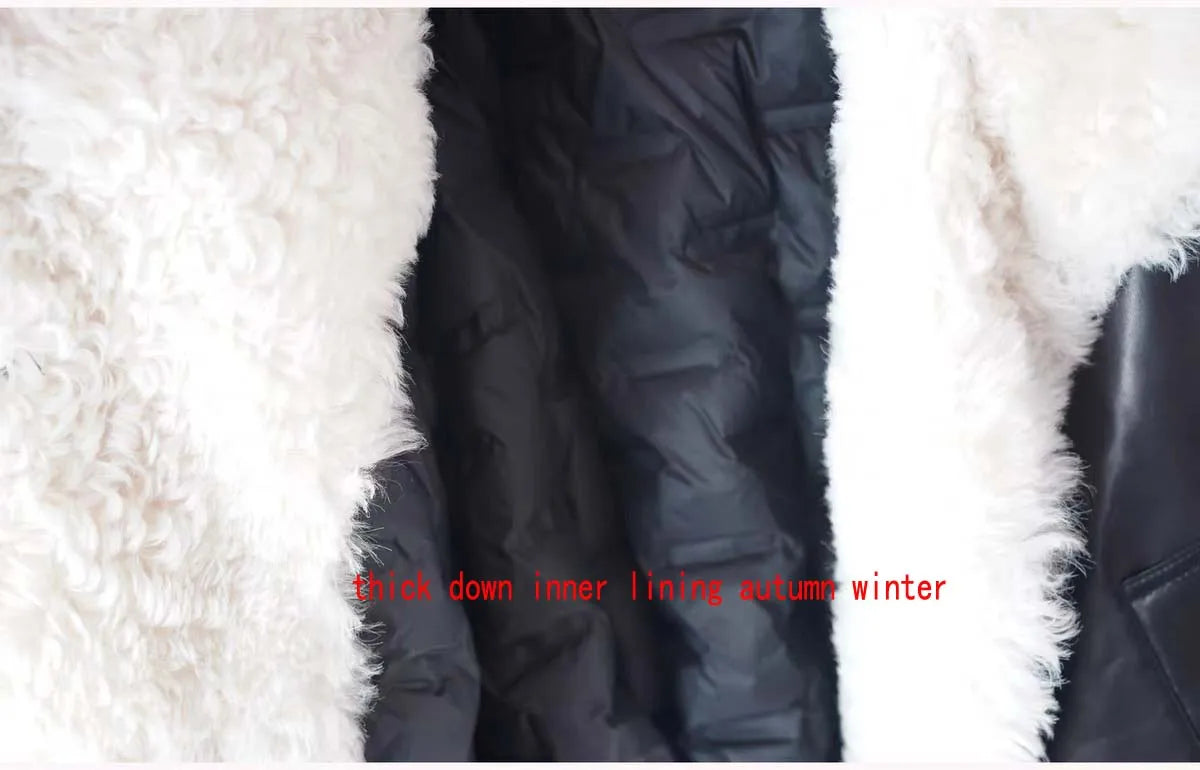 Winter in Coats & Jackets for Women 2025 Genuine Leather Jacket Female Large Wool Lapel Stylish Motorcycle Warm Short Coat With