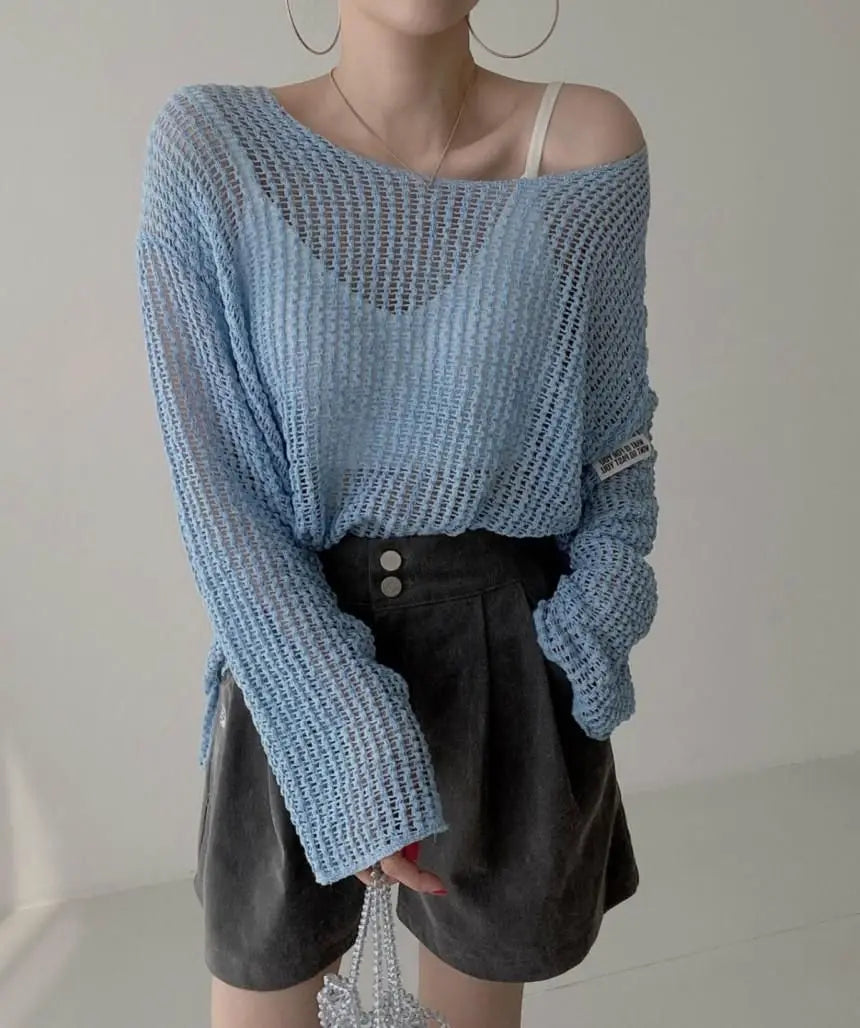 Hollow Out Pullovers Women Baggy O-neck Clothing Spring Casual Simple Elegant Vintage See-through Streetwear Lady Ulzzang Tender