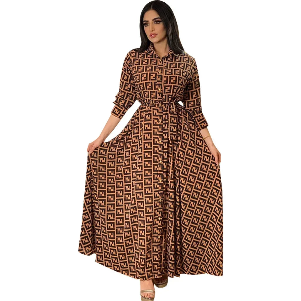 Women's Fashion  New Sexy Elegant Dress Temperament Digital Printing  Long Shirt Dress Women's Elegant Commuter Casual Dress