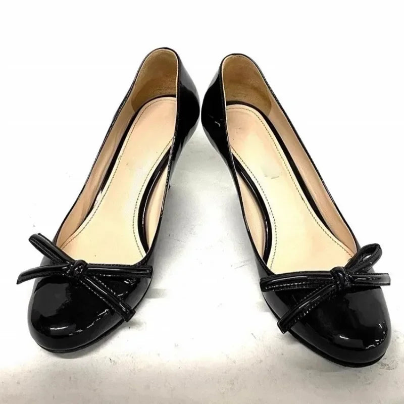 Women's Shoes 2025 Hot Sale Shallow Women's High Heels Fashion Butterfly-knot Solid Office and Career New Round Toe Heels Women