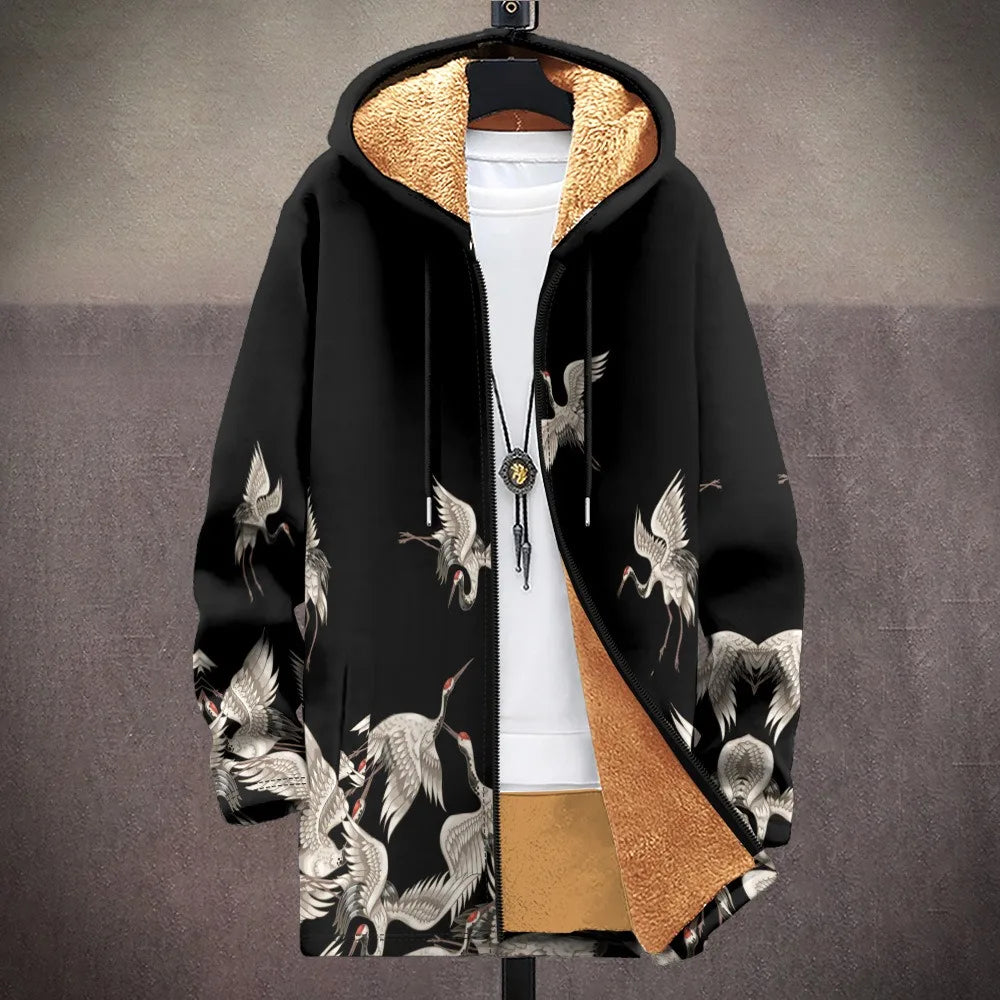 Men Cardigans Coats Black White Texture Printed Plush Thick Winter Abstract Art Graphics Jackets Casual Streetwear Clothing