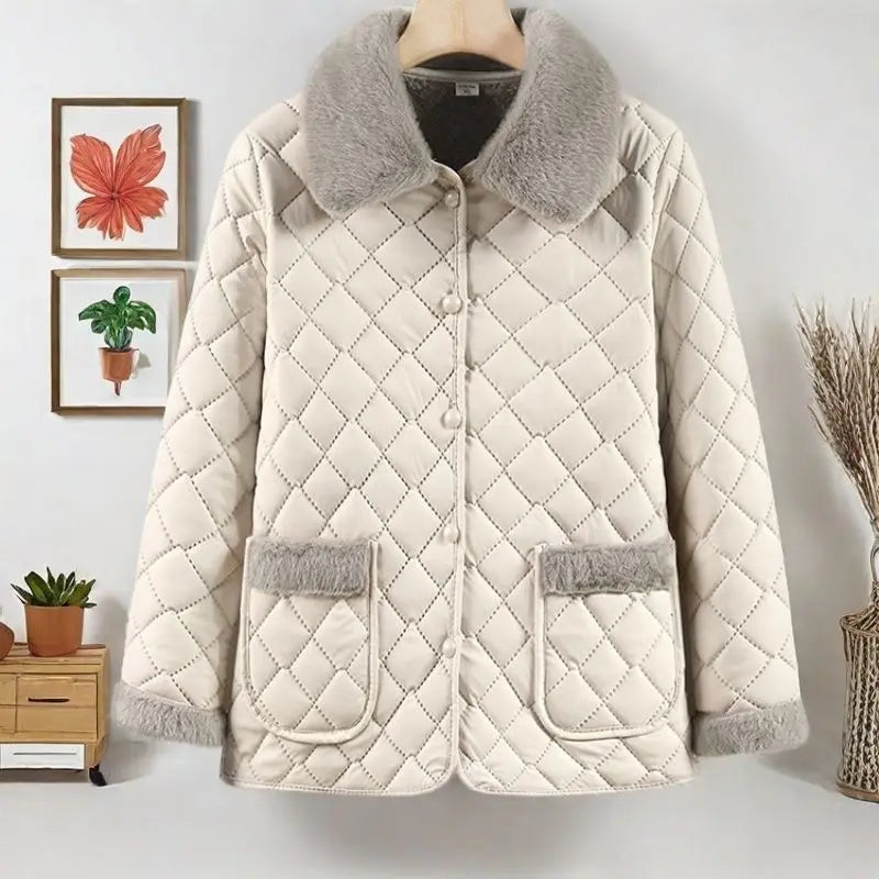 Female Winter Clothes Mother's Clothes With Added Velvet For Warmth Coat Fashionable New Short Ribbed Thickened Jacket Autumn