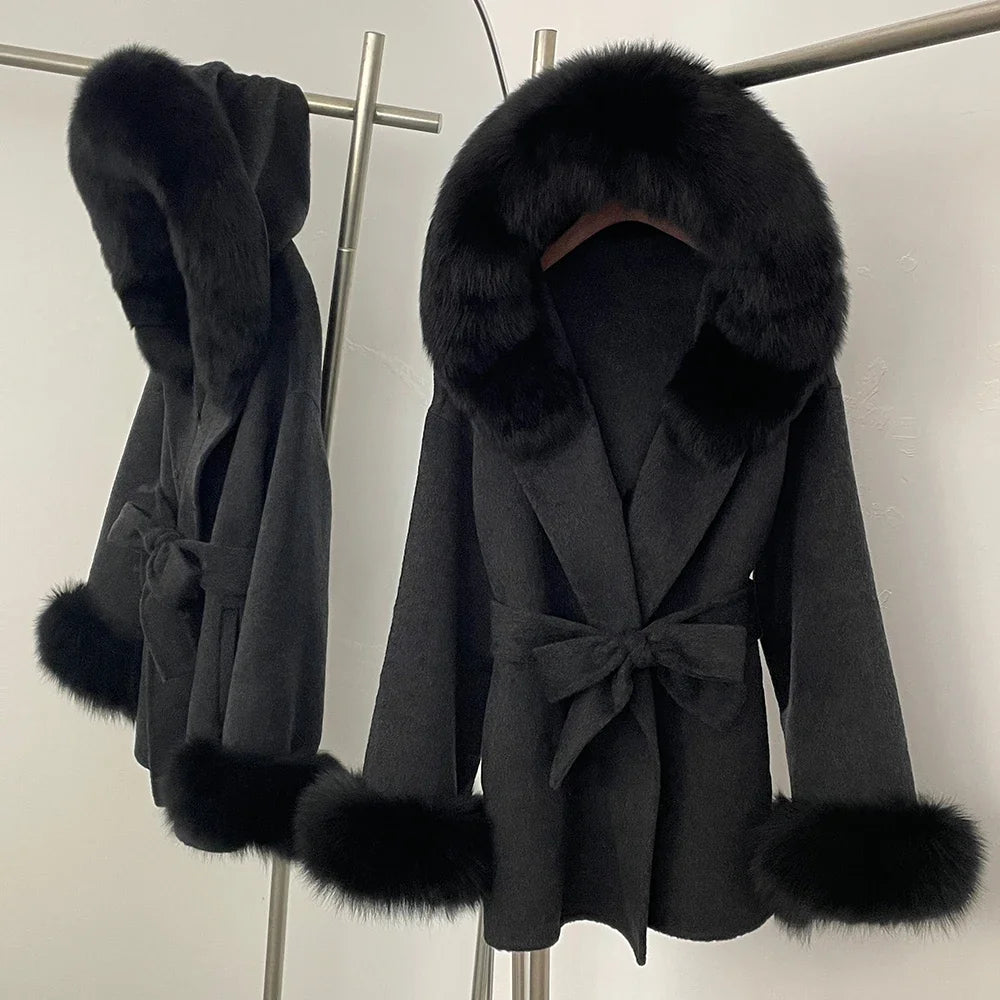 Real Fur Wool Coat Women Clothing Hooded Autumn Winter Commute Fur Coat 2025 Fashion Clothes Lady Raccoon Fur Woolen Jacket