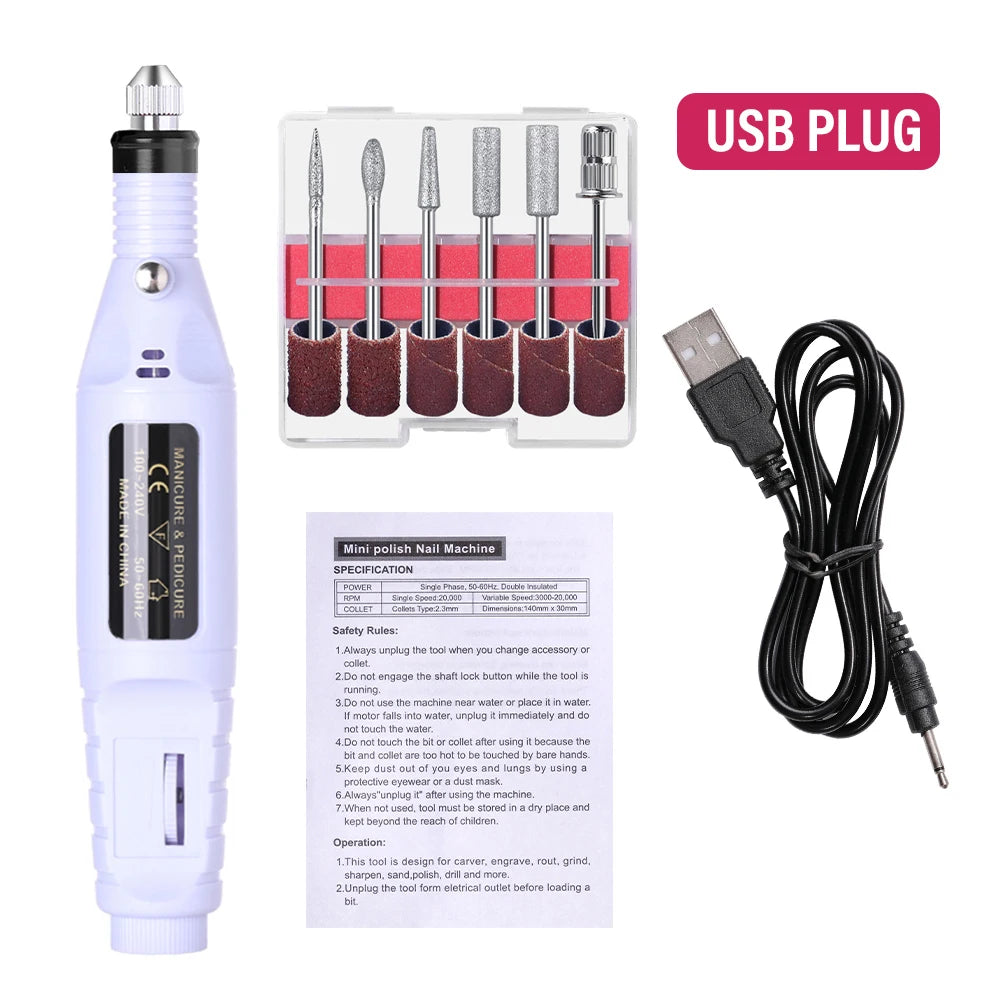 LULAA Strong Electric Nail Sander Nail Drill Machine Grinding Equipment Milling Cutter For Manicure Pedicure Polishing Tools
