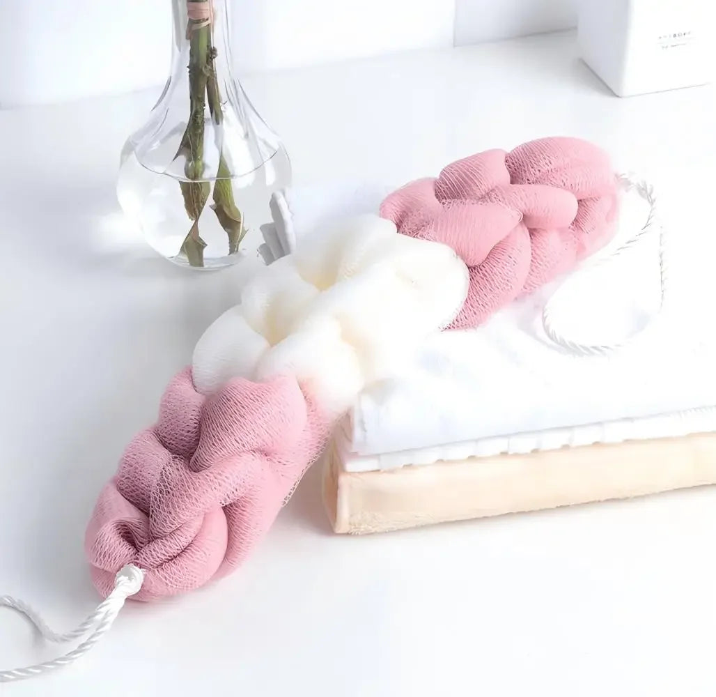 Exfoliating Bath Towel - Long Handle Back Scrubber for Deep Cleansing, Color Block Design Mesh Body Scrub