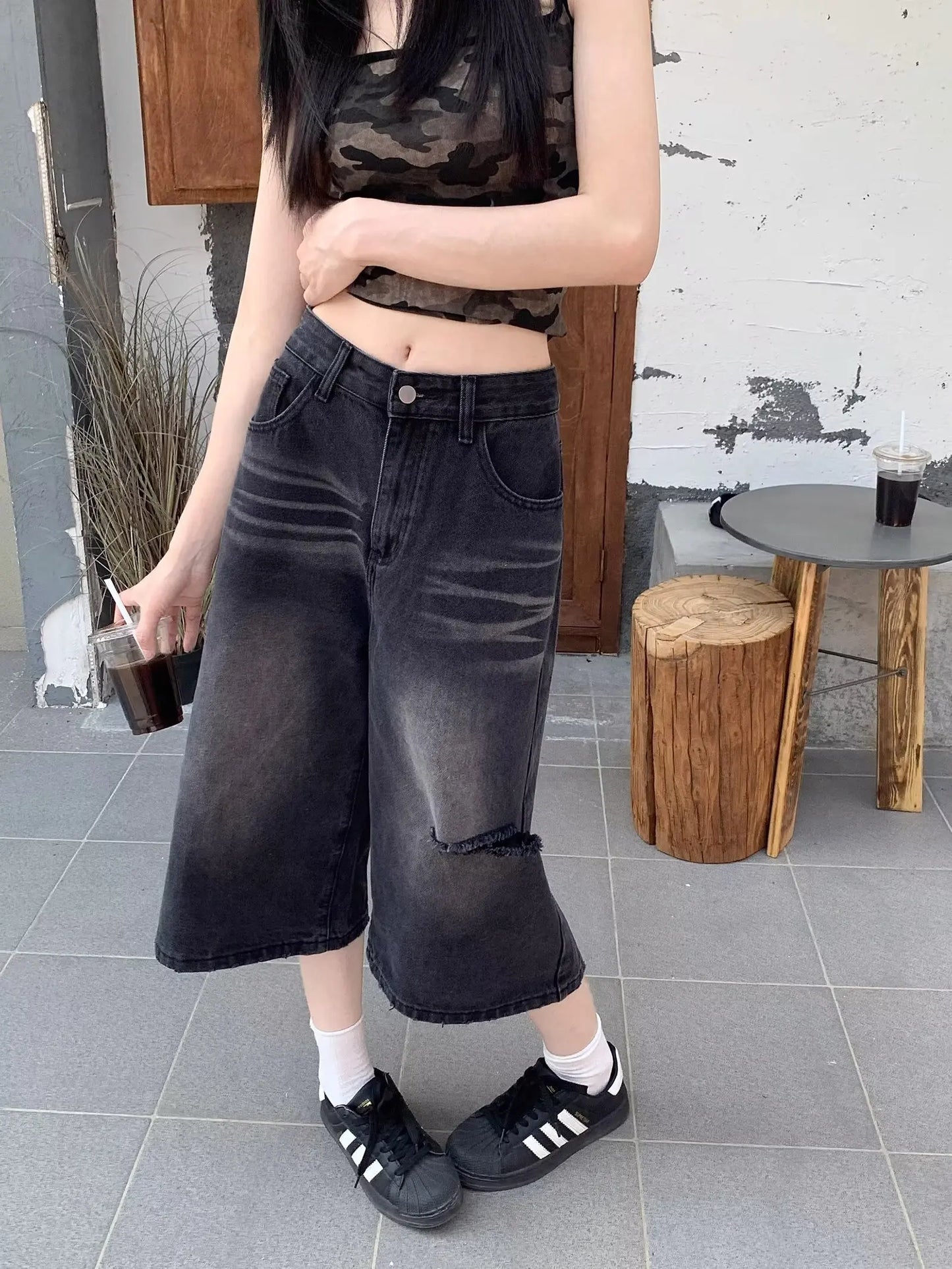 Jeans Woman 7-point Pants Summer Clothes Baggy Jorts Women's Wide Pants Shoujo Girl Style Coquette Jean Shorts High Waist Jeans