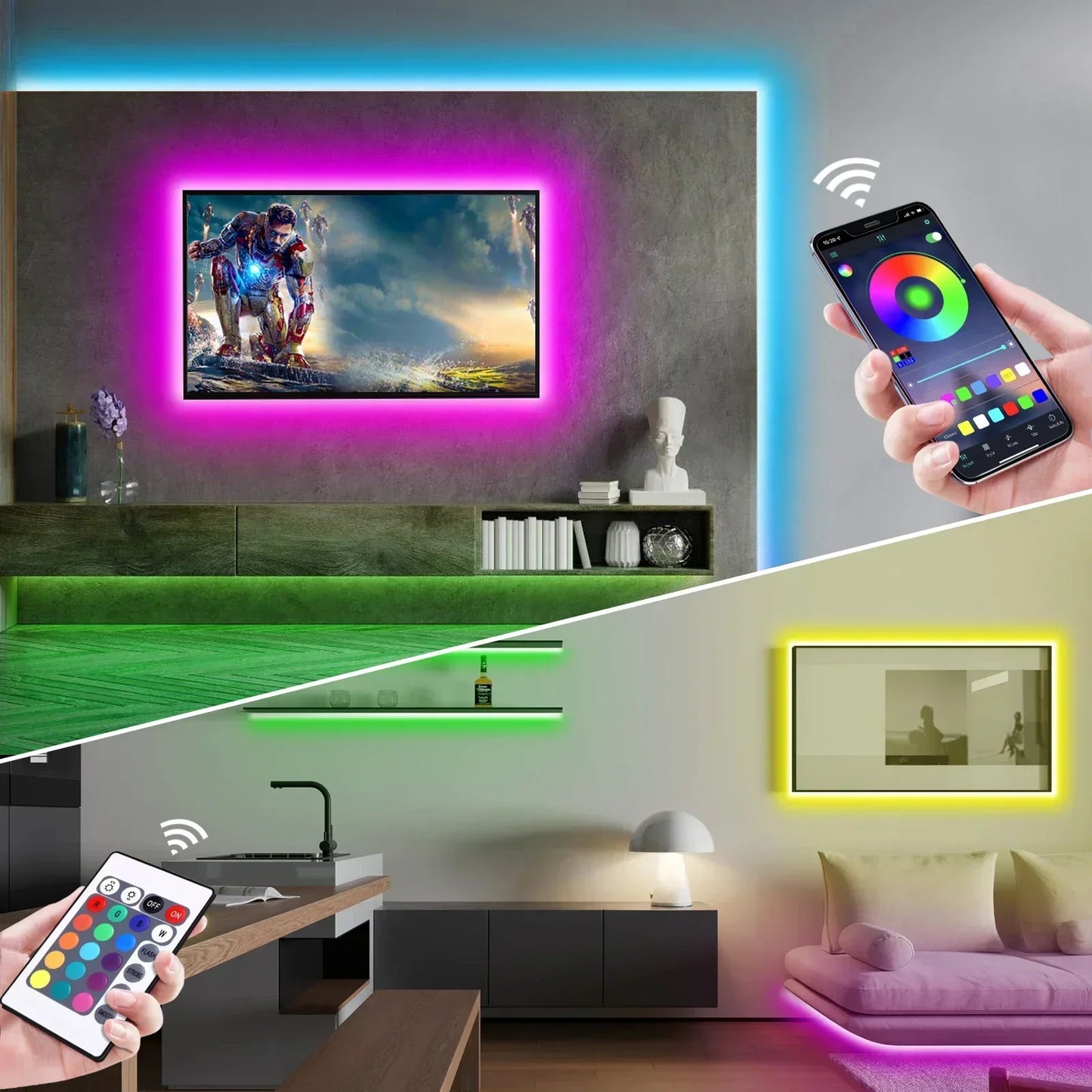 RGB Neon LED Strip 24key Remote Control Music Sync Power Waterproof Decor Remote Control Flexible Ribbon for Home Decor Lighting