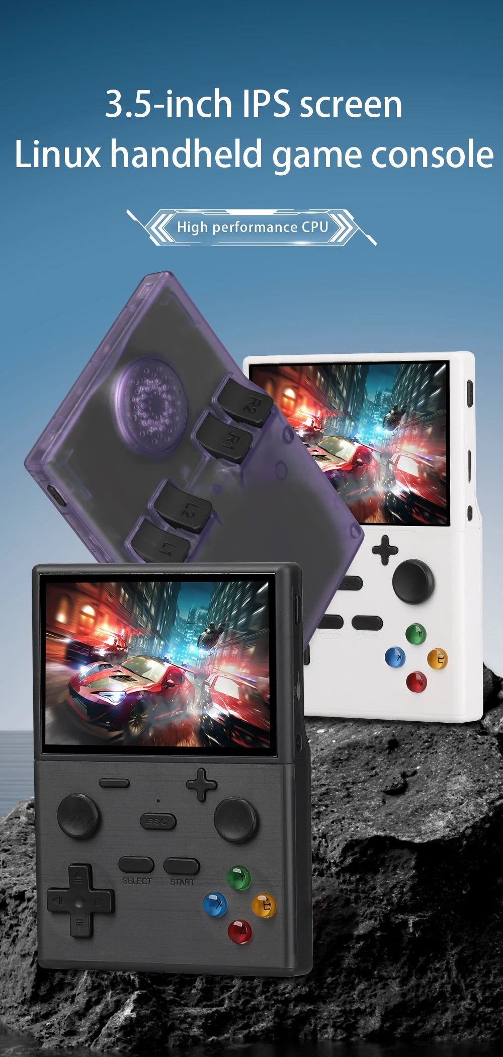 XGB35 Game Console 40000+Games 3.5'' Hd screen Wireless dual controller, two-player battle Play games on TV  Linux System