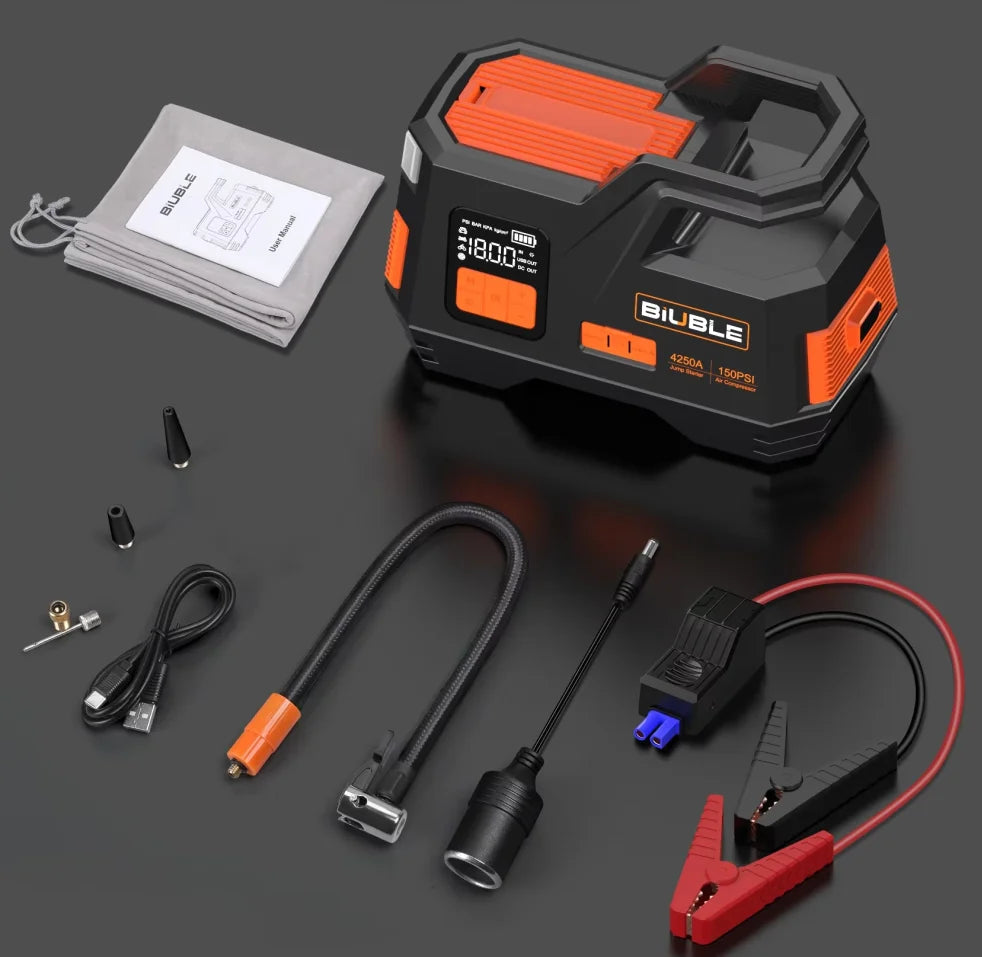 Car Jump Starter with Air Compressor Power Bank Portable Emergency Battery Booster Starting Device for Cars