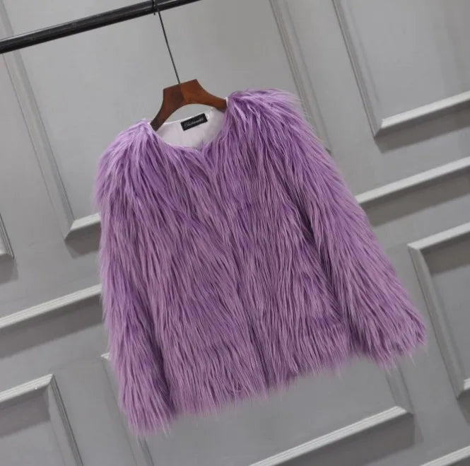 Fur Coat Children Girl Autumn Winter New Solid Color Round Neck Warm Go with Everything  Fashion Casual Brief Active